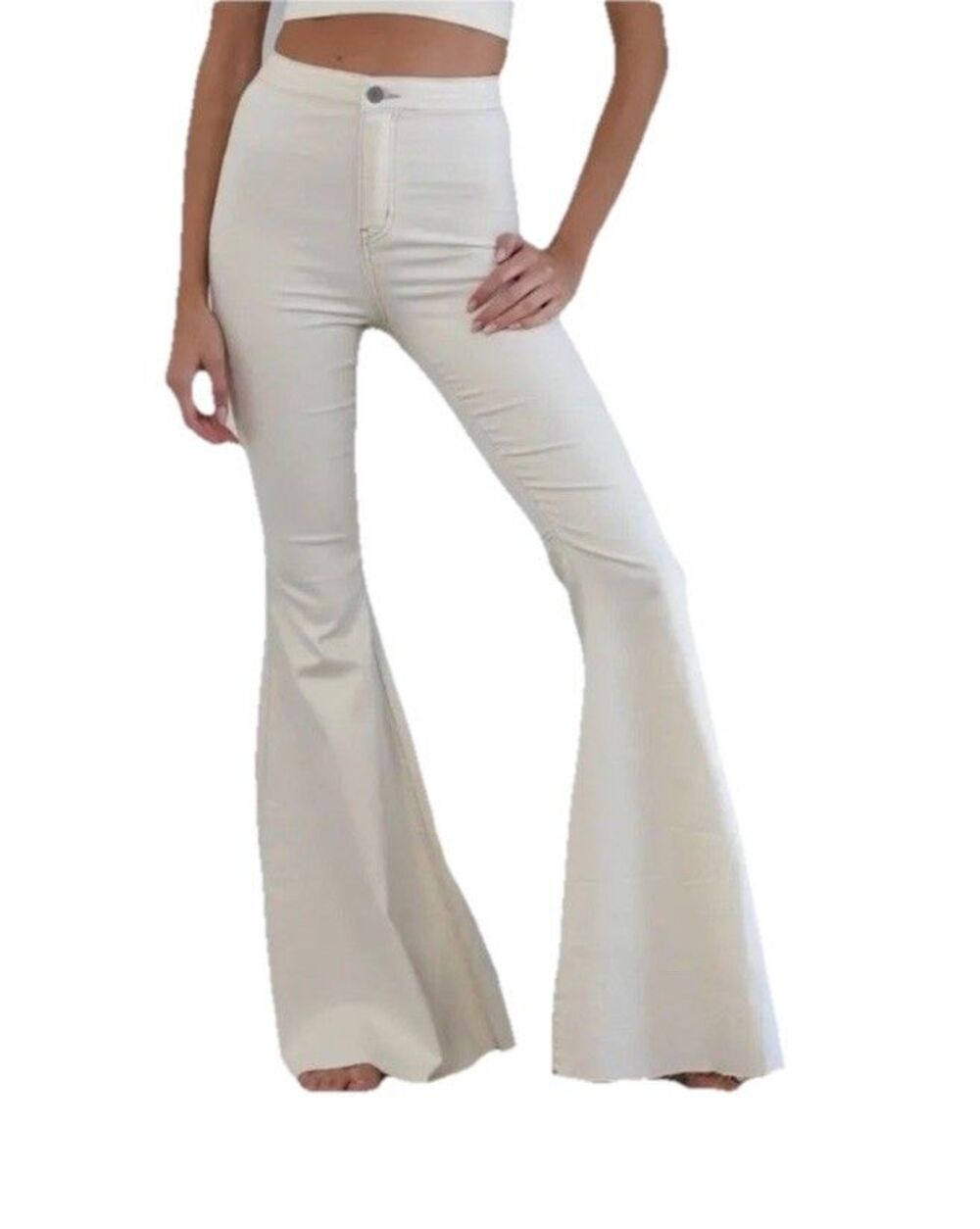 BLANK PAIGE Cream High Waisted Flared Bell Bottom Jeans Women’s Size Large L EUC